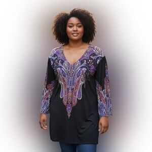 Citiknits Chic Black and Purple Paisley Women's Tunic